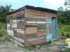 The bullet-riddled shack at Timehri where the wanted men were initially confronted